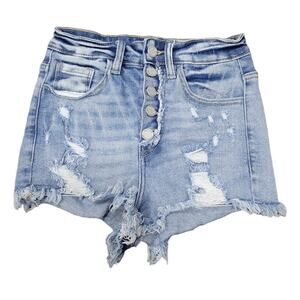 Kancan Signature Ultra High Rise Cut Off Distressed Denim Shorts Size 24‎
